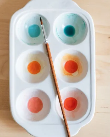 Paleta de acuarelas con un pincel